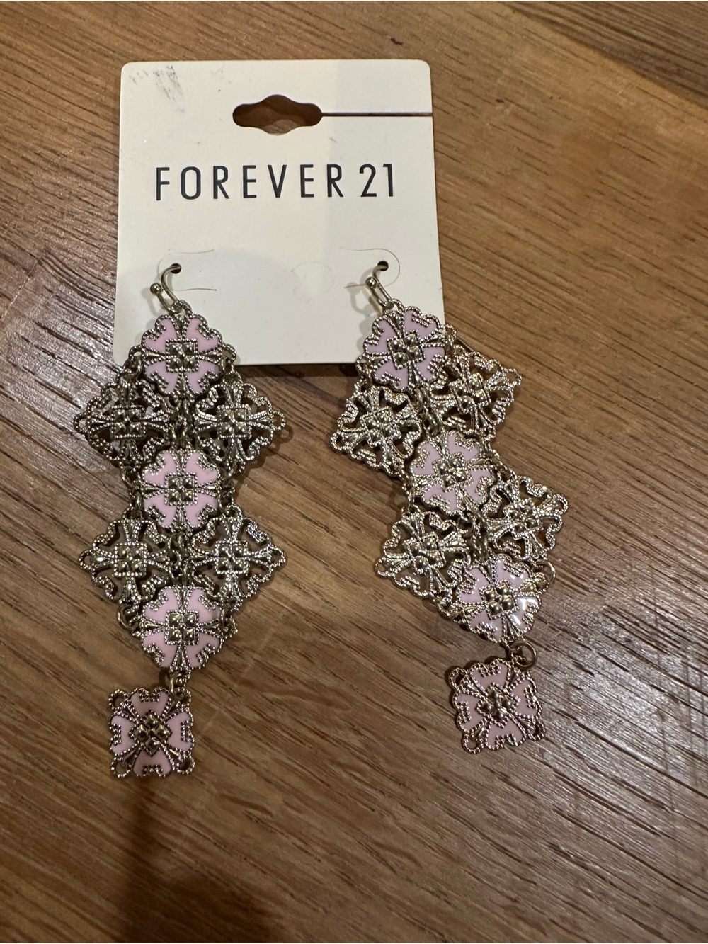Forever 21 Pink and Gold Lace Floral Drop Earrings